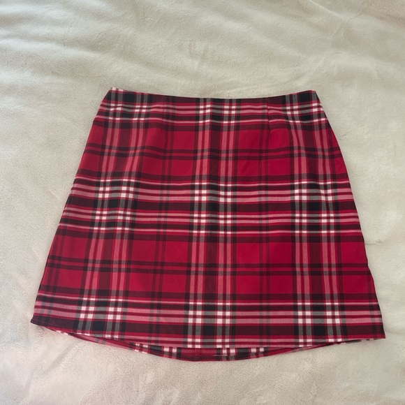 Red plaid mini pencil skirt size large - Picture 1 of 3